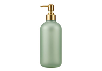 Elegant green glass soap dispenser with gold pump isolated, modern bathroom accessory for hand hygiene and home decor