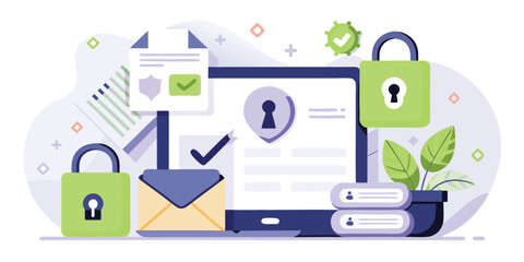 Data breach alert with broken lock and leaked documents illustration