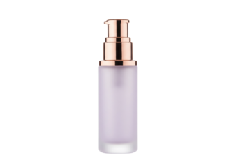 Frosted glass bottle with pump isolated on white, cosmetic container for serum or lotion, beauty product mockup