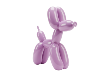 Lilac balloon dog isolated on transparent background, cute animal toy for party decoration and children s birthday