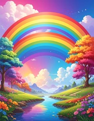 Colorful Rainbow Landscape Painting.