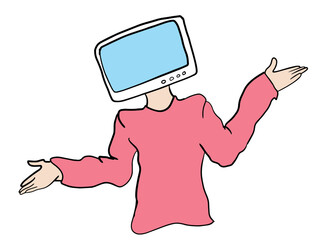 Vector of person with monitor head, technology, break from work.
