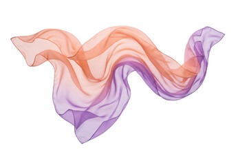 Elegant flowing scarf PNG isolated, gradient orange to purple silk fabric on transparent background for fashion design and decoration