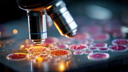 Dengue and Chikungunya Outbreak.. A microscope focuses on a slide Dengue Virus.