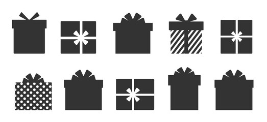 Black silhouettes of gift boxes on a white background. Vector illustration
