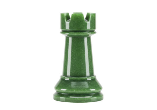 Green jade rook chess piece isolated, strategic game element for board game design and educational resources