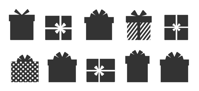 Black silhouettes of gift boxes on a white background. Vector illustration