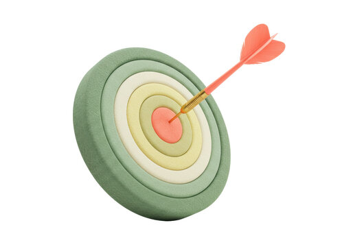 Dart hitting target isolated on transparent background, colorful bullseye with dart arrow for business success and achievement concept