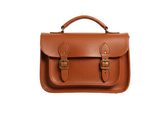 Brown leather satchel bag isolated, classic style school bag with handle and buckle closure for fashion accessory and everyday use