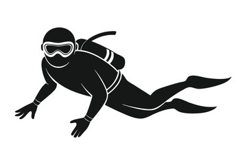 Obraz premium Black Silhouette of a Scuba Diver with Tank, Fins and Mask Swimming Freely