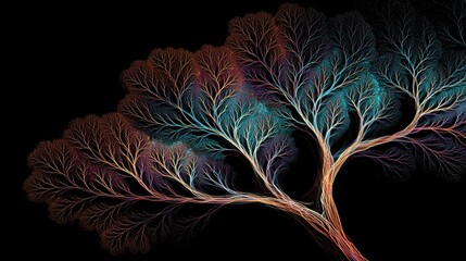 Ethereal Iridescent Fractal Tree in Night Sky.