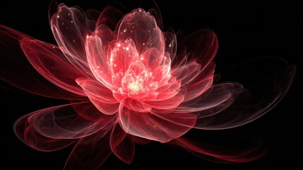 Glowing Red Flower with Particle Trails in Dark Space.