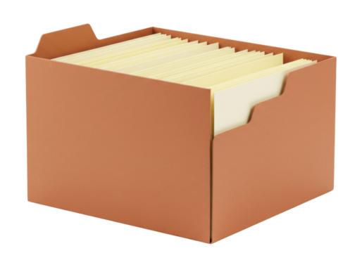 Brown file box with dividers isolated on a clean background, office organization and document management solution