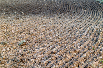 Abgeerntetes mit Furchen durchzogenes Feld als Hintergrund oder Textur