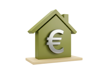Green house with euro symbol isolated on transparent background, real estate investment and property value concept PNG