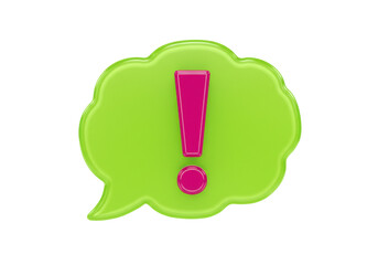 Green speech bubble with pink exclamation mark isolated PNG, attention sign for social media and communication design