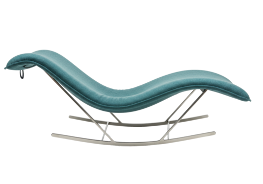 Modern turquoise rocking chair isolated on transparent background, contemporary furniture for relaxation and home decor