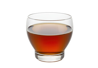 Glass of amber liquid isolated on transparent background, refreshing drink for beverage concepts and product mockups