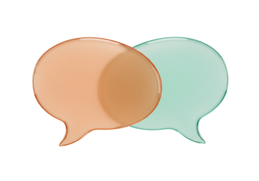 Two overlapping speech bubbles PNG isolated on transparent background, communication concept for social media and messaging apps