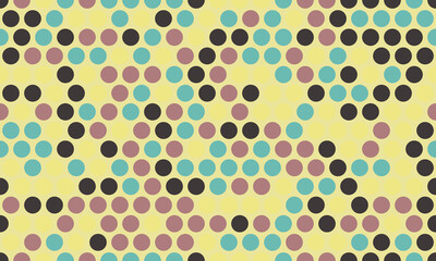 Abstract geometric pattern featuring teal, mauve, and black circles on a pale yellow background.  Perfect for textile design, website backgrounds, or modern branding.