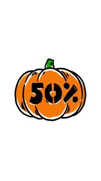 Vertical 4K video. Loop animation with hand drawn line art orange Jack Lantern with face turn on white. 50%. Concept of halloween party, autumn holiday, 31 october, sale, 11 november, fear, fall