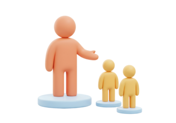 3D rendering of a leader presenting two followers isolated on transparent background, concept of leadership and teamwork in business PNG