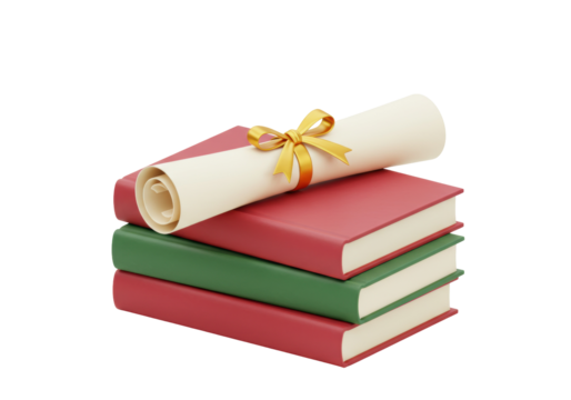 Stack of books with diploma isolated on transparent background, academic achievement and graduation concept for education and learning - Powered by Adobe