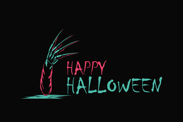 Spooky Halloween illustration of a creepy zombie hand rising from the ground