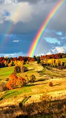 Obraz premium Autumnal landscape with double rainbow