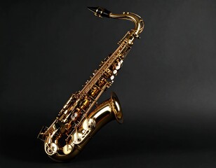 Golden saxophone on a dark background