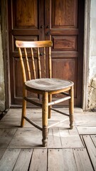 Old wooden chair by a door