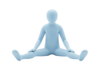 Light blue mannequin sitting isolated on transparent background, anatomical model for artistic reference and educational purposes