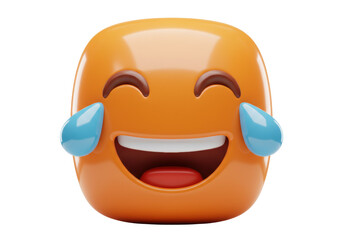 Laughing emoji PNG isolated on transparent background, 3D rendering of a funny face with tears for social media and design