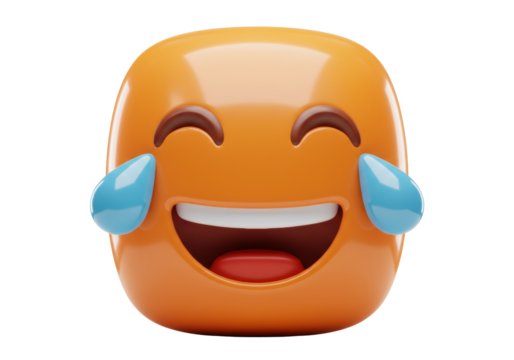 Laughing emoji PNG isolated on transparent background, 3D rendering of a funny face with tears for social media and design