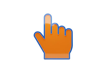 Fototapeta premium Orange hand cursor PNG isolated on transparent background, pointing finger icon for website and graphic design