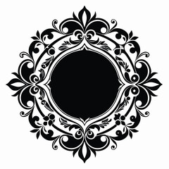 Black Ornate Frame with Floral Accents and Empty Center Perfect for Customization and Design