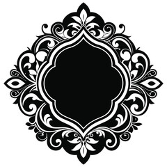 Ornate Black Frame with Floral Swirls and Quatrefoil Shape in Detailed Vector Illustration