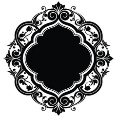 Ornate Vintage Black Frame with Floral Swirl Details, Decorative Vector Ornament Design