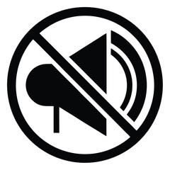 Black No Sound Symbol, Circle with Line Through Speaker and Sound Waves