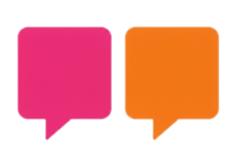Two speech bubbles PNG isolated on transparent background, pink and orange chat boxes for communication and social media