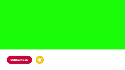 Animated design of a white ribbon with space for text or advertising, red subscribe buttons, and a yellow bell on a green background.