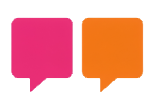 Two speech bubbles PNG isolated on transparent background, pink and orange chat boxes for communication and social media