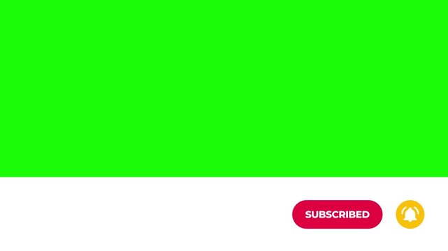 Animated design of a red subscribe button with a white stripe rising from the screen on a green background