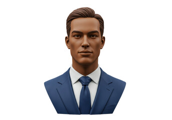 Bust of a man in a suit isolated on transparent background, dark-skinned businessman in formal attire PNG, sculpture for design
