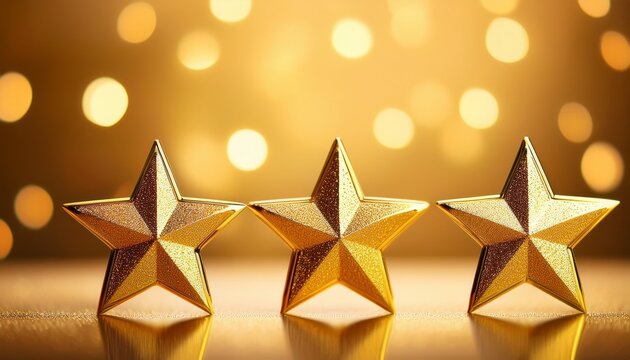 Customers Gold Stars Isolated On A Golden Background In The Style Of Vray Tracing