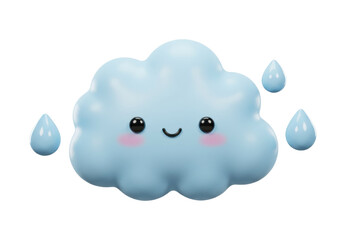 Cute blue cloud with raindrops PNG isolated on transparent background, kawaii weather icon for graphic design and kids