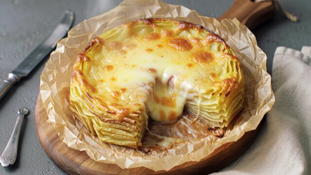 Golden Baked Layered Pasta Pie with Deliciously Oozing Melted Cheese Sauce.