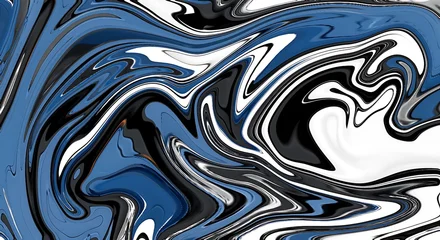 Fotobehang Fractal waves Blue Black and White Swirling Abstract Liquid Marble Texture  © Design LL