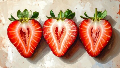 Fresh Red Strawberries Slices.
