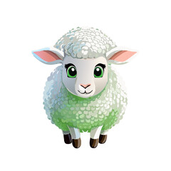 A high-quality cartoonish 3D rendering of a sheep, designed with an amigurumi-inspired aesthetic , green screen